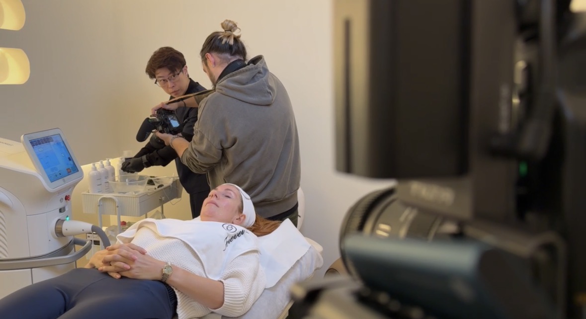 Two-camera setup covering a skincare treatment in a Manchester clinic