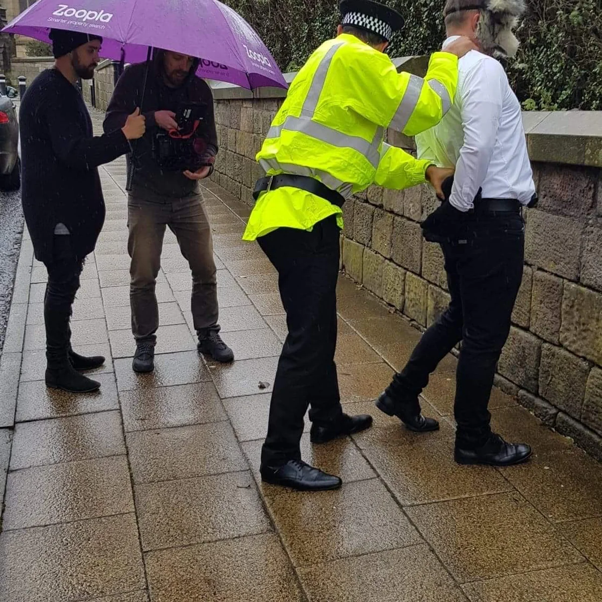 On location in the rain